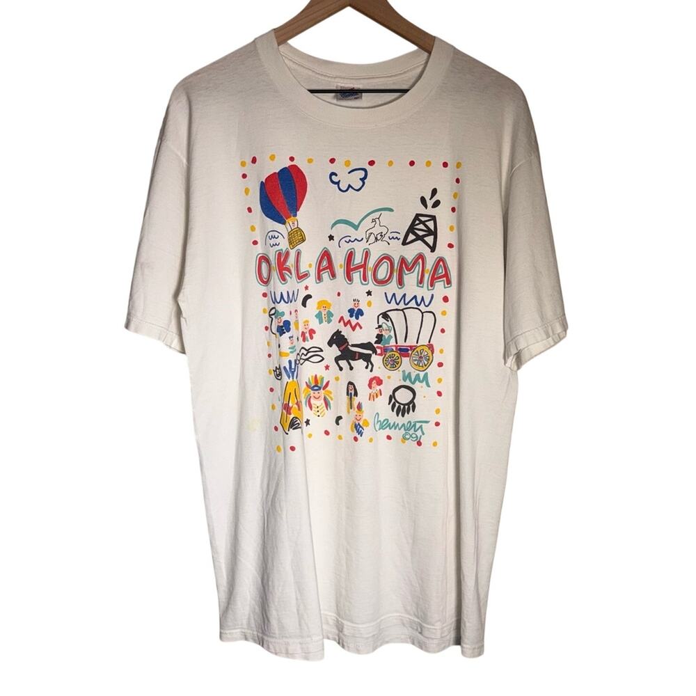 VINTAGE BERMEN 1991 Jerez’s Oklahoma art print graphic cartoon tshirt XL